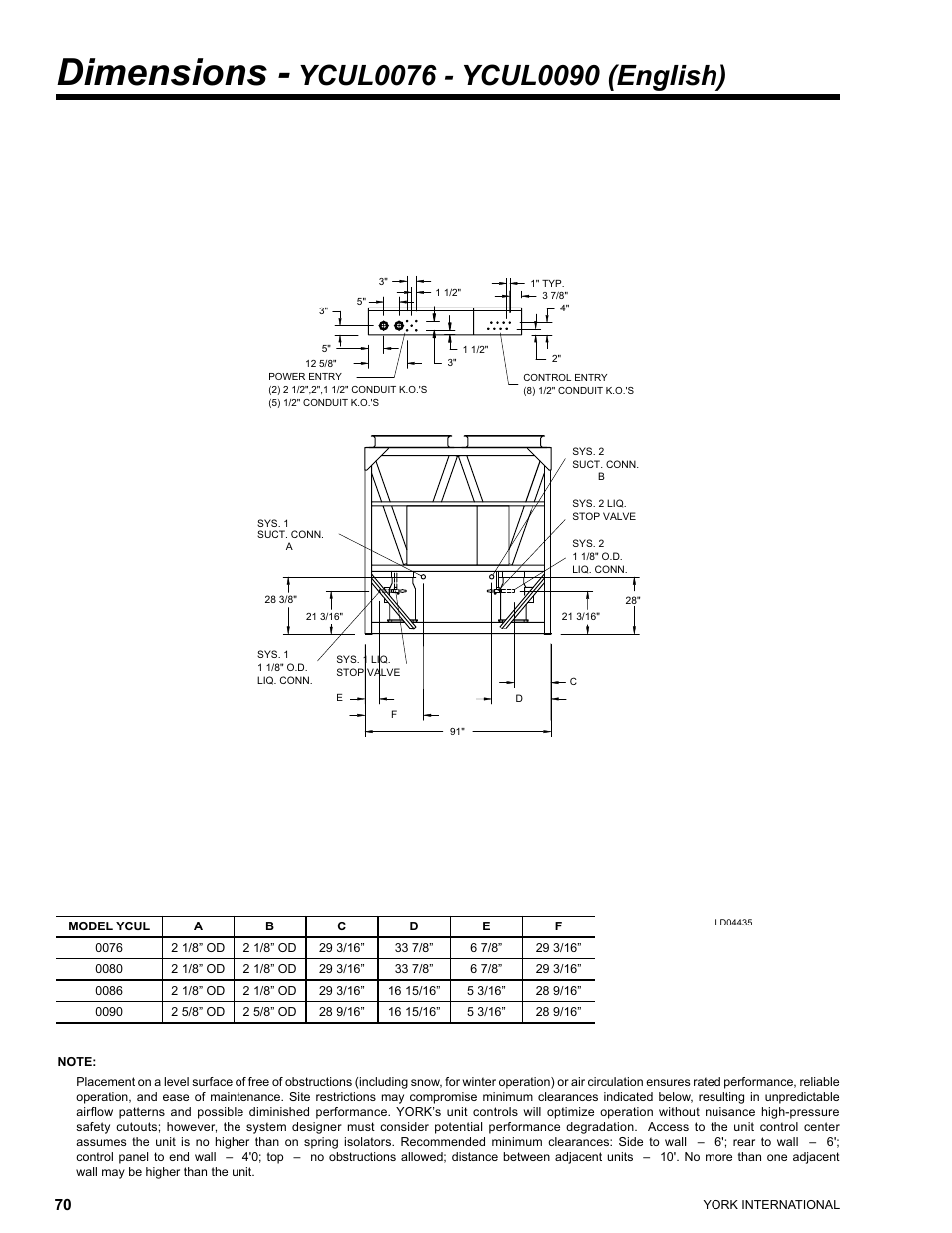Dimensions | York YCUL0016 User Manual | Page 70 / 124