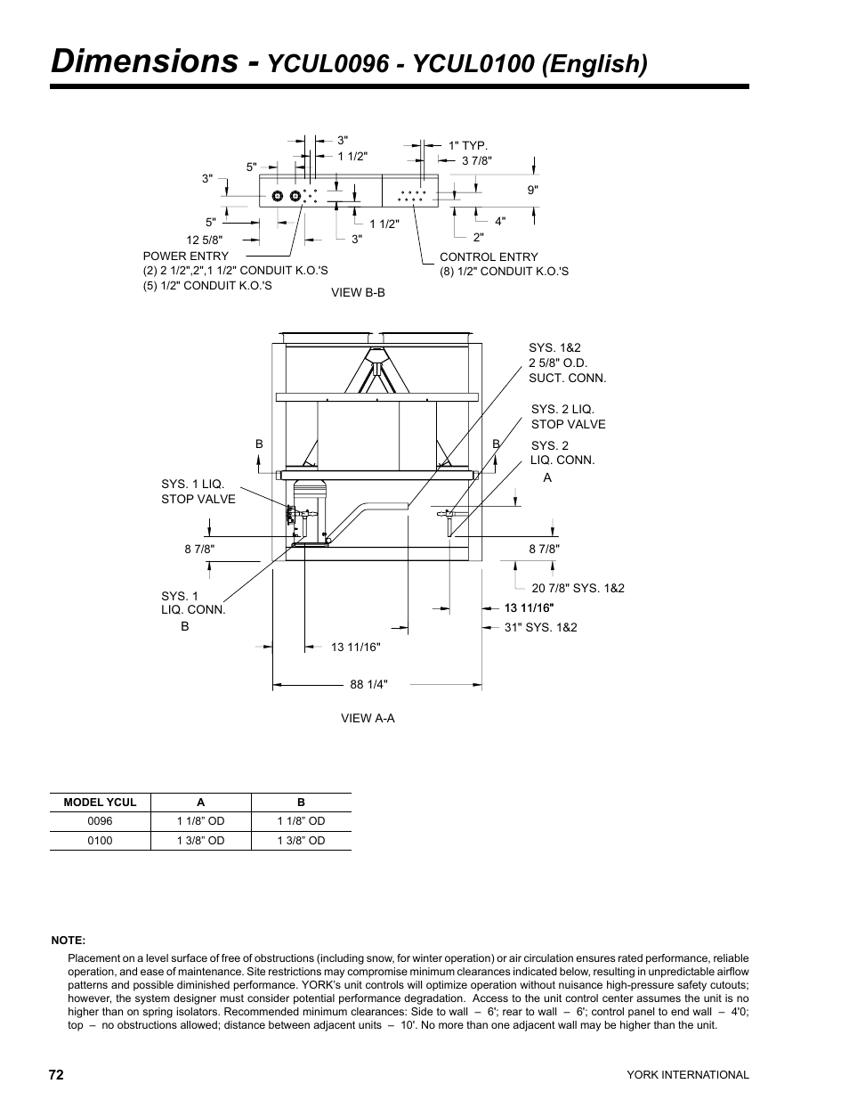 Dimensions | York YCUL0016 User Manual | Page 72 / 124