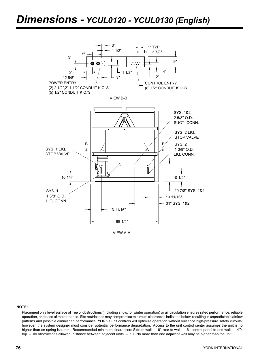 Dimensions | York YCUL0016 User Manual | Page 76 / 124