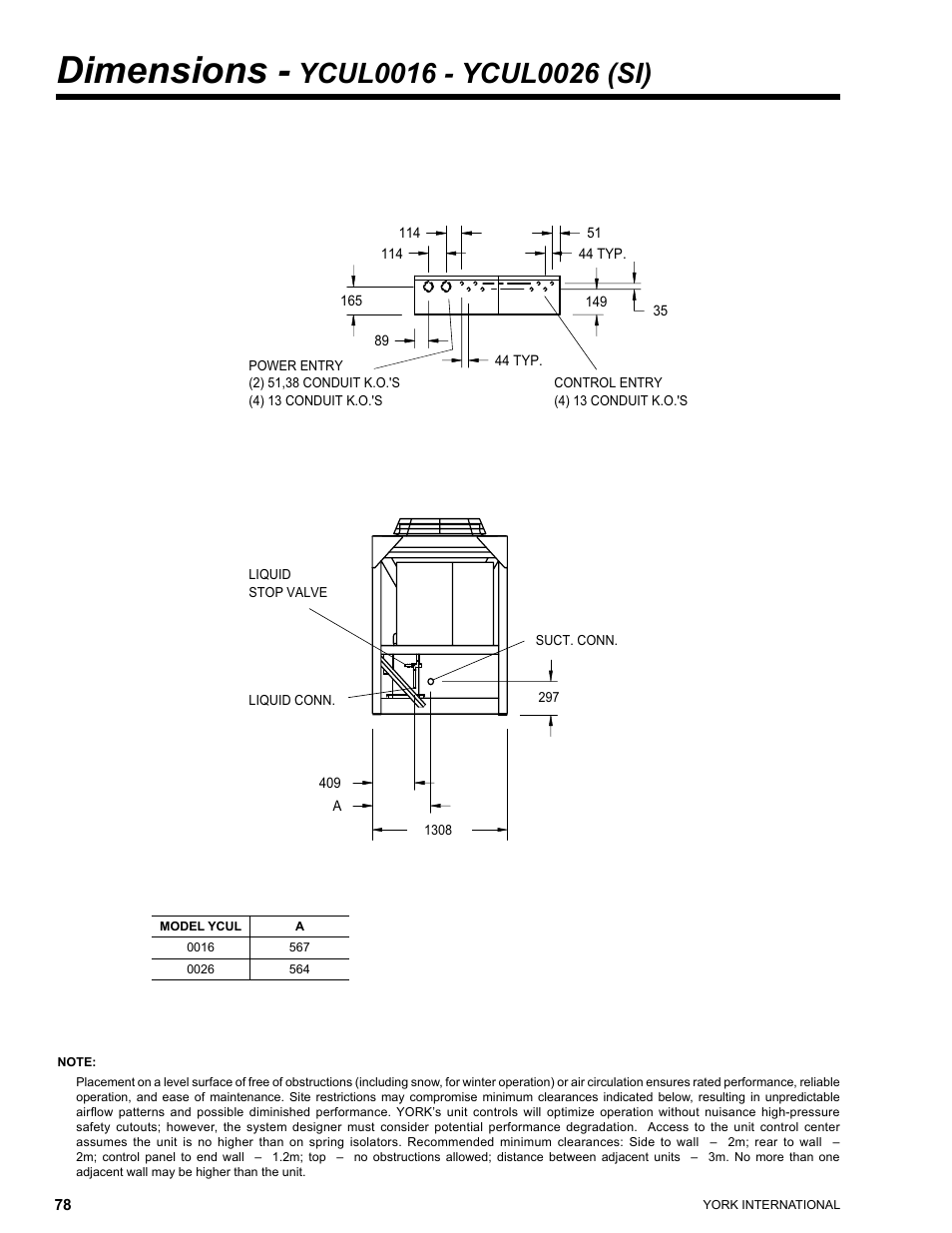 Dimensions | York YCUL0016 User Manual | Page 78 / 124