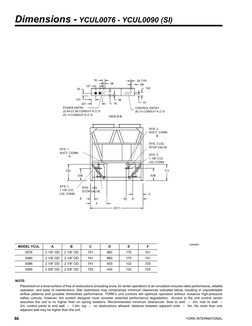 Dimensions | York YCUL0016 User Manual | Page 86 / 124