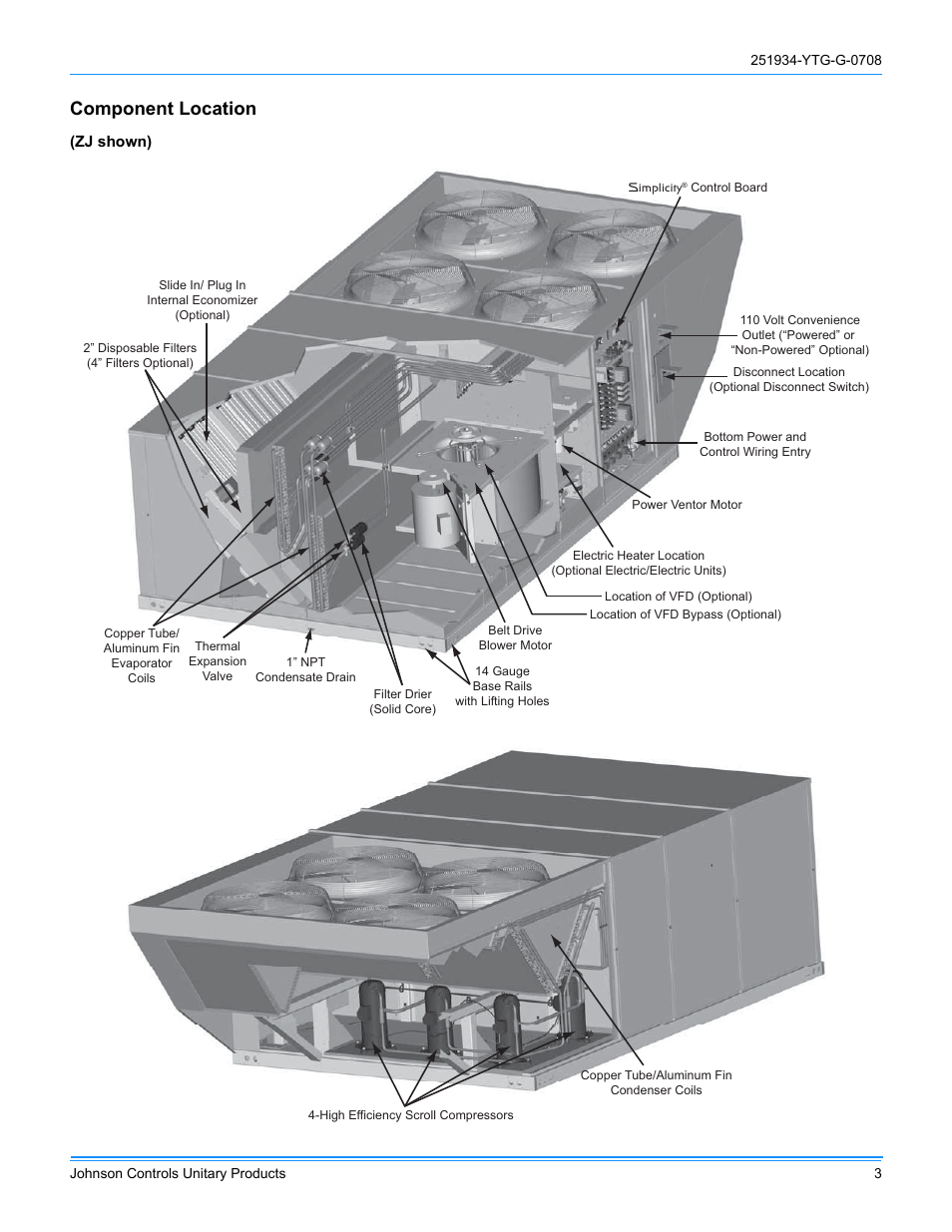 Component location | York ZJ R-410A User Manual | Page 3 / 104