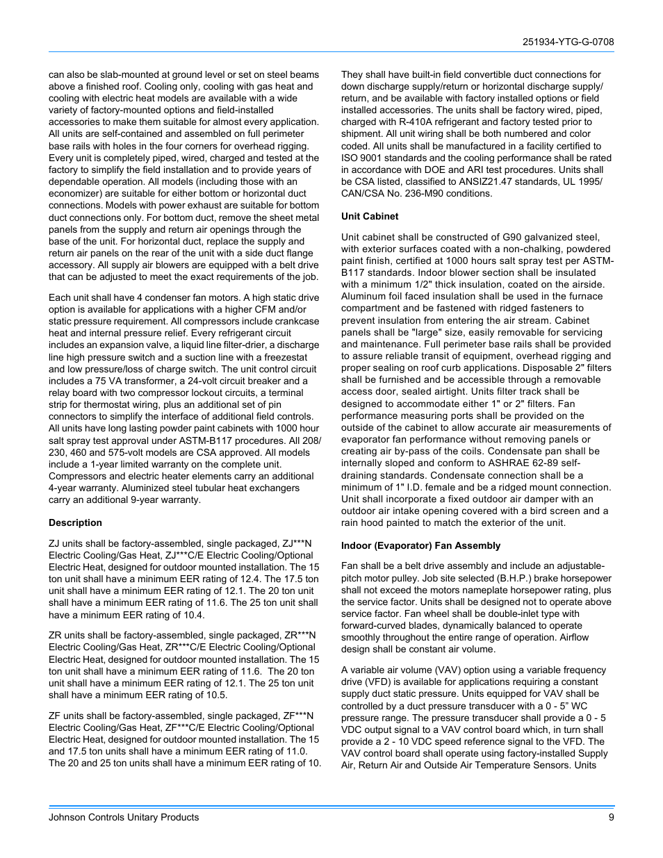 York ZJ R-410A User Manual | Page 9 / 104