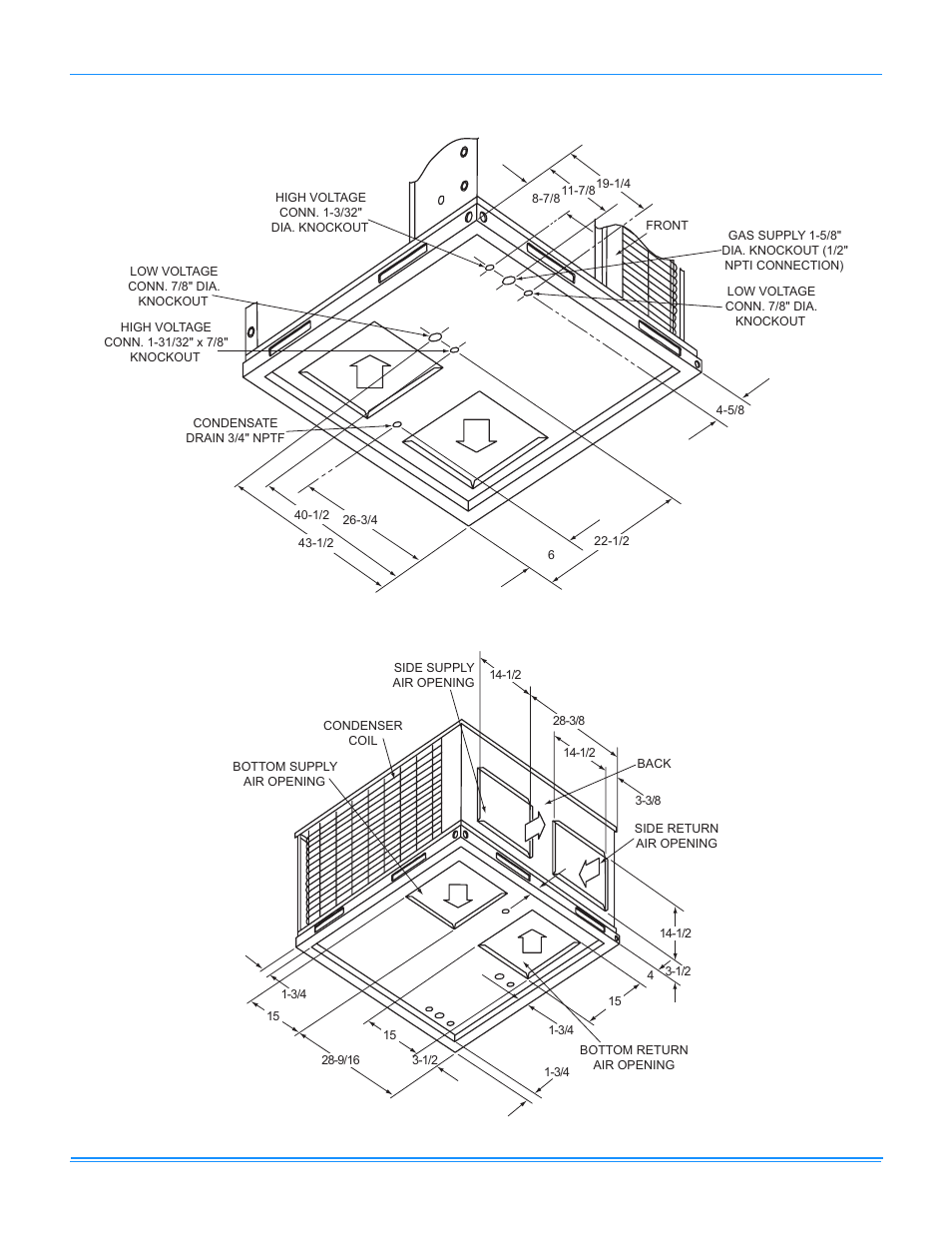 Unit dimensions front and bottom, Unit dimensions back and bottom | York AFFINITY R-410A User Manual | Page 51 / 56