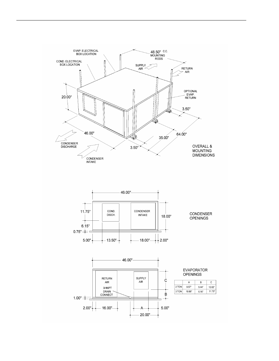 Figure 1: 2 to 3 ton unit dimensions | York D3HH 024 User Manual | Page 12 / 16