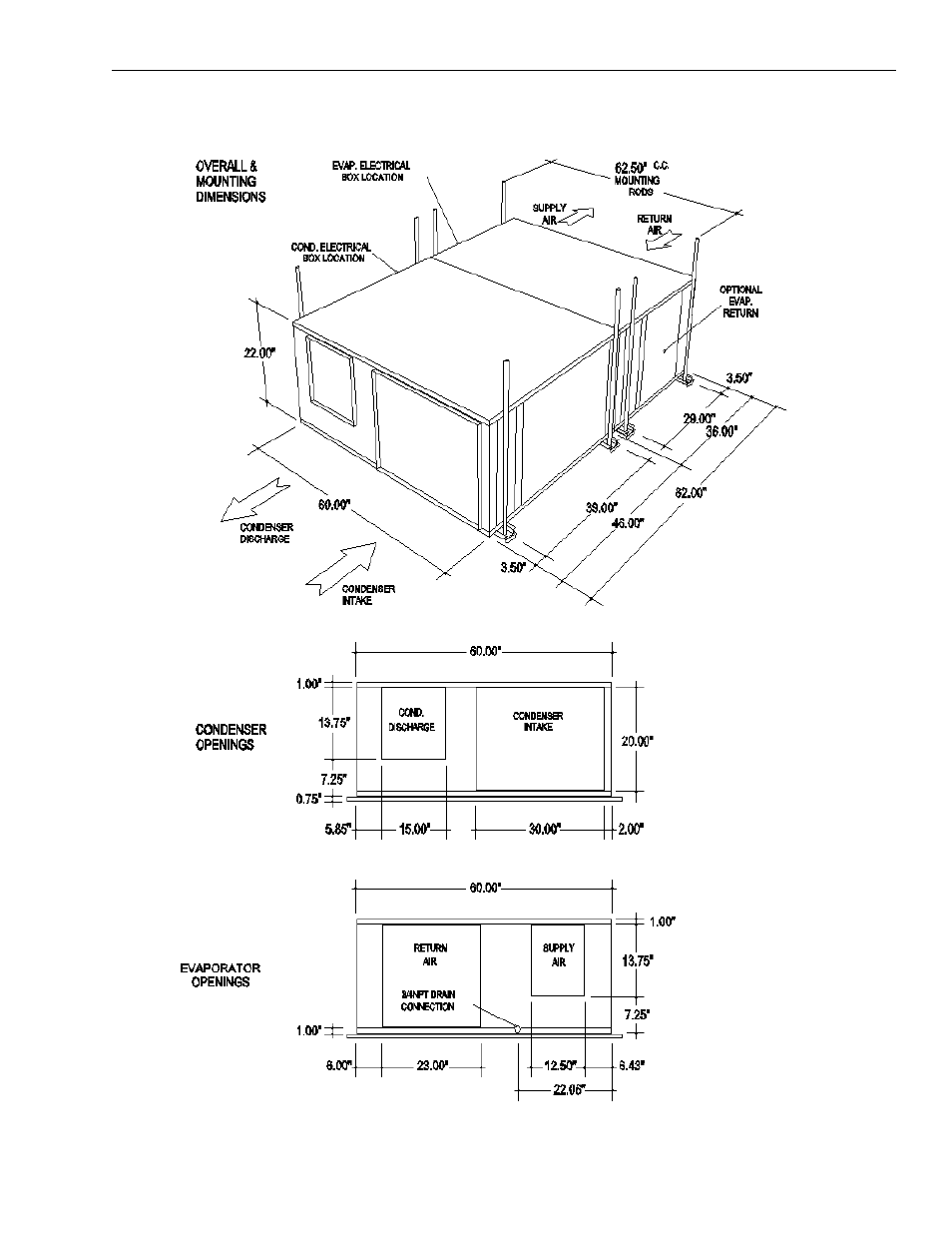 Figure 2: 4 to 5 ton unit dimensions | York D3HH 024 User Manual | Page 13 / 16