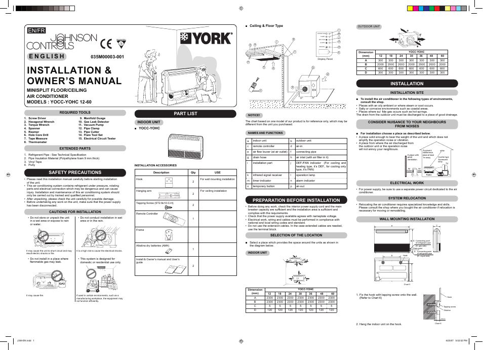 York YOCC-YOHC 12-60 User Manual | 4 pages