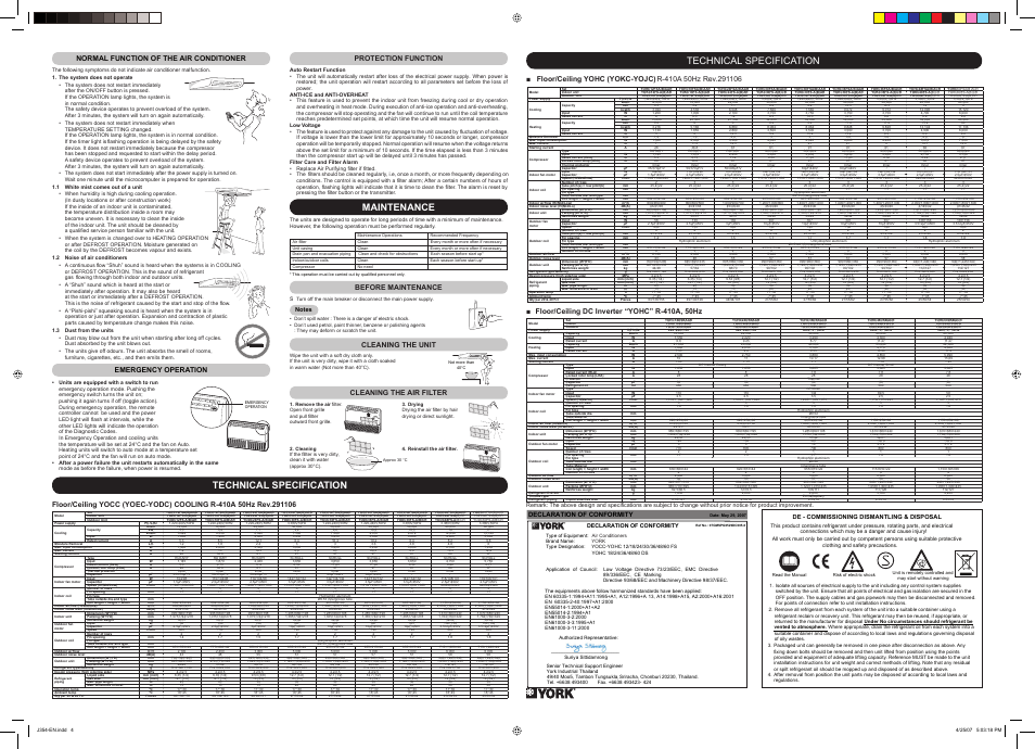 035m00003- j354-en.pdf, Technical specification, Maintenance | York YOCC-YOHC 12-60 User Manual | Page 4 / 4