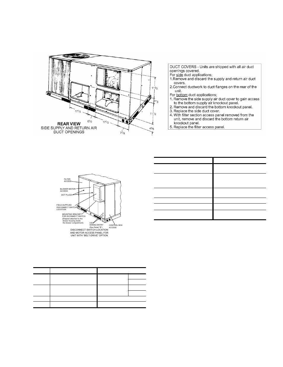 Unit dimensions (rear view), Disconnect/blower access location, 22 utilities entry | 23 minimum clearances | York CSA DH 036 User Manual | Page 23 / 32