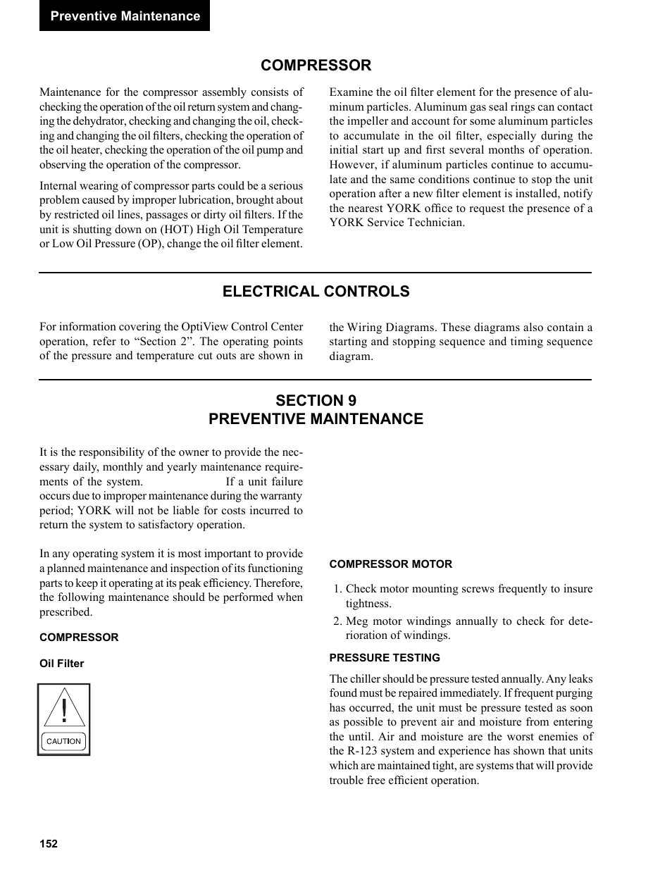 Section 9, Compressor electrical controls | York R123 User Manual | Page 152 / 156