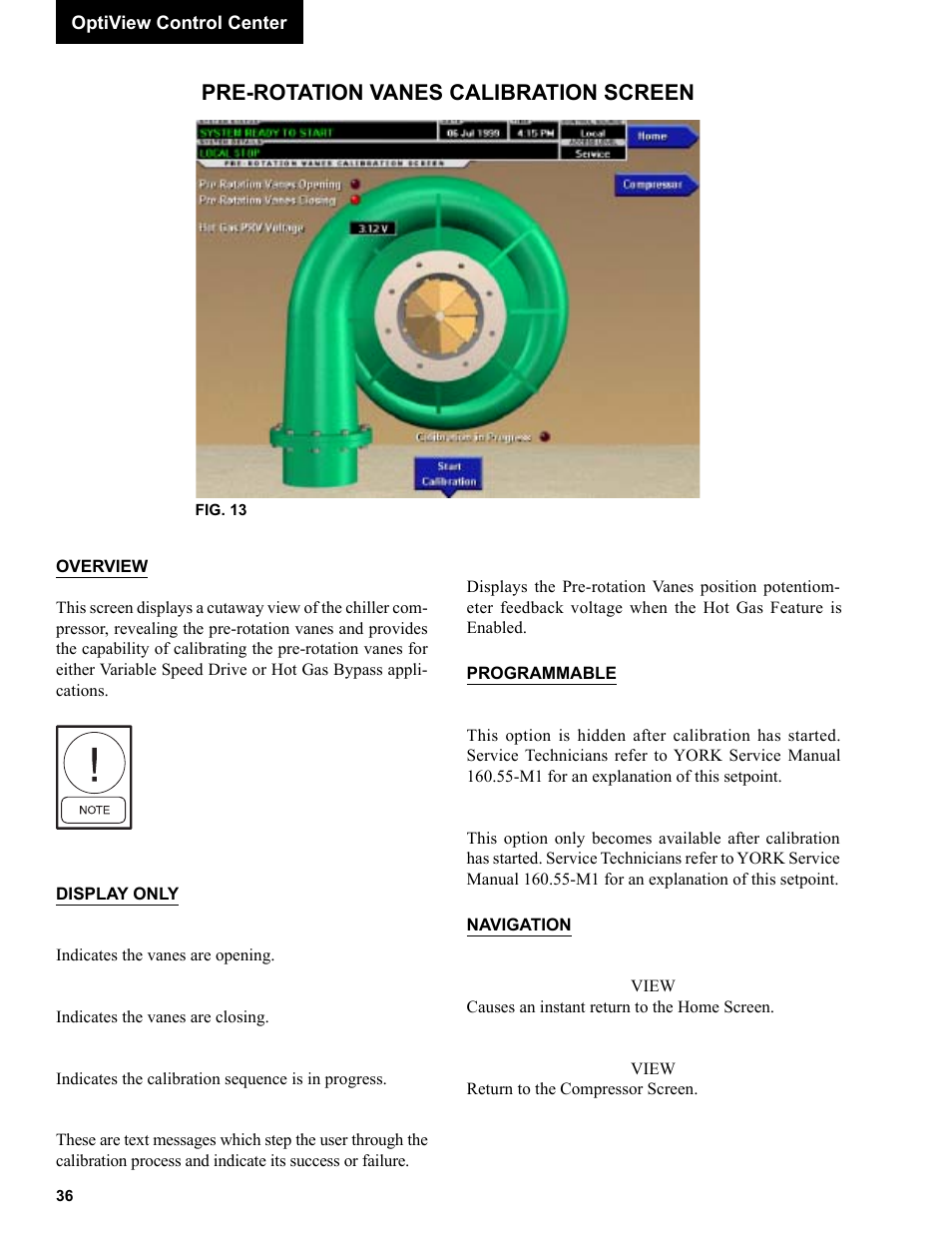 Pre-rotation vanes calibration screen | York R123 User Manual | Page 36 / 156