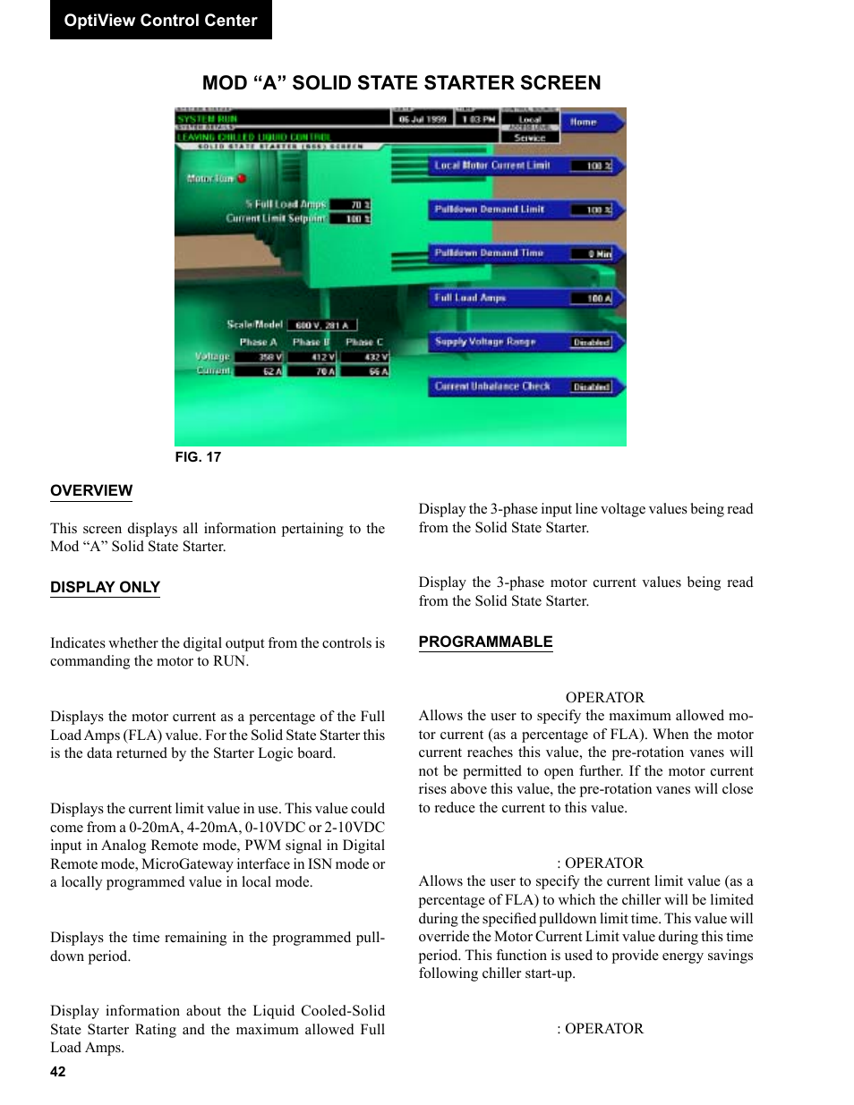 Mod .a. solid state starter scree, Mod “a” solid state starter screen | York R123 User Manual | Page 42 / 156