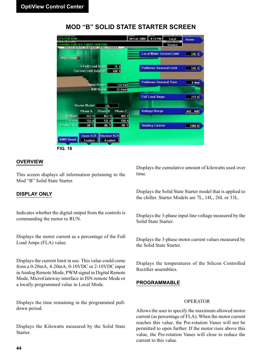 Mod .b. solid state starter screen, Mod “b” solid state starter screen | York R123 User Manual | Page 44 / 156