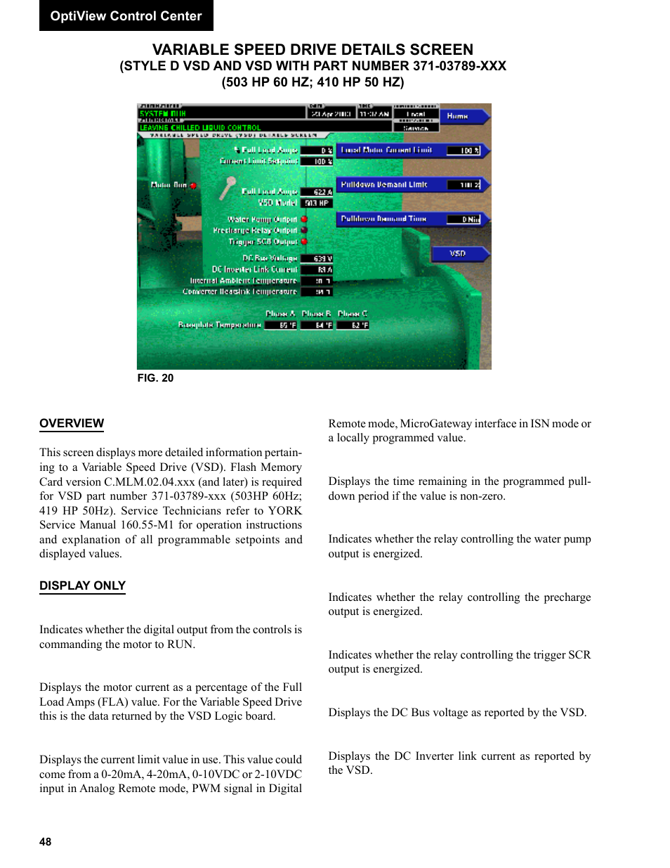 Variable speed drive details screen | York R123 User Manual | Page 48 / 156