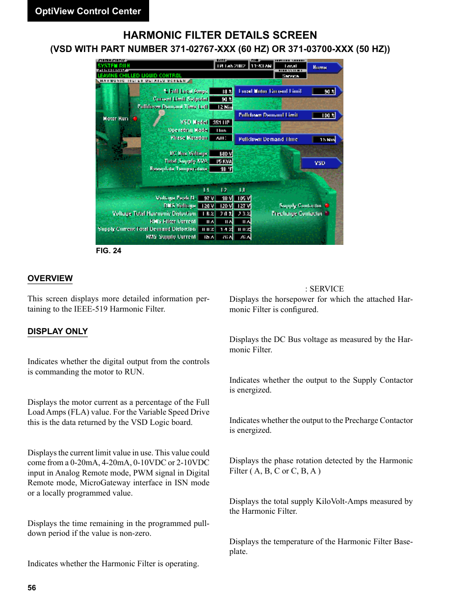 Harmonic filter details screen | York R123 User Manual | Page 56 / 156