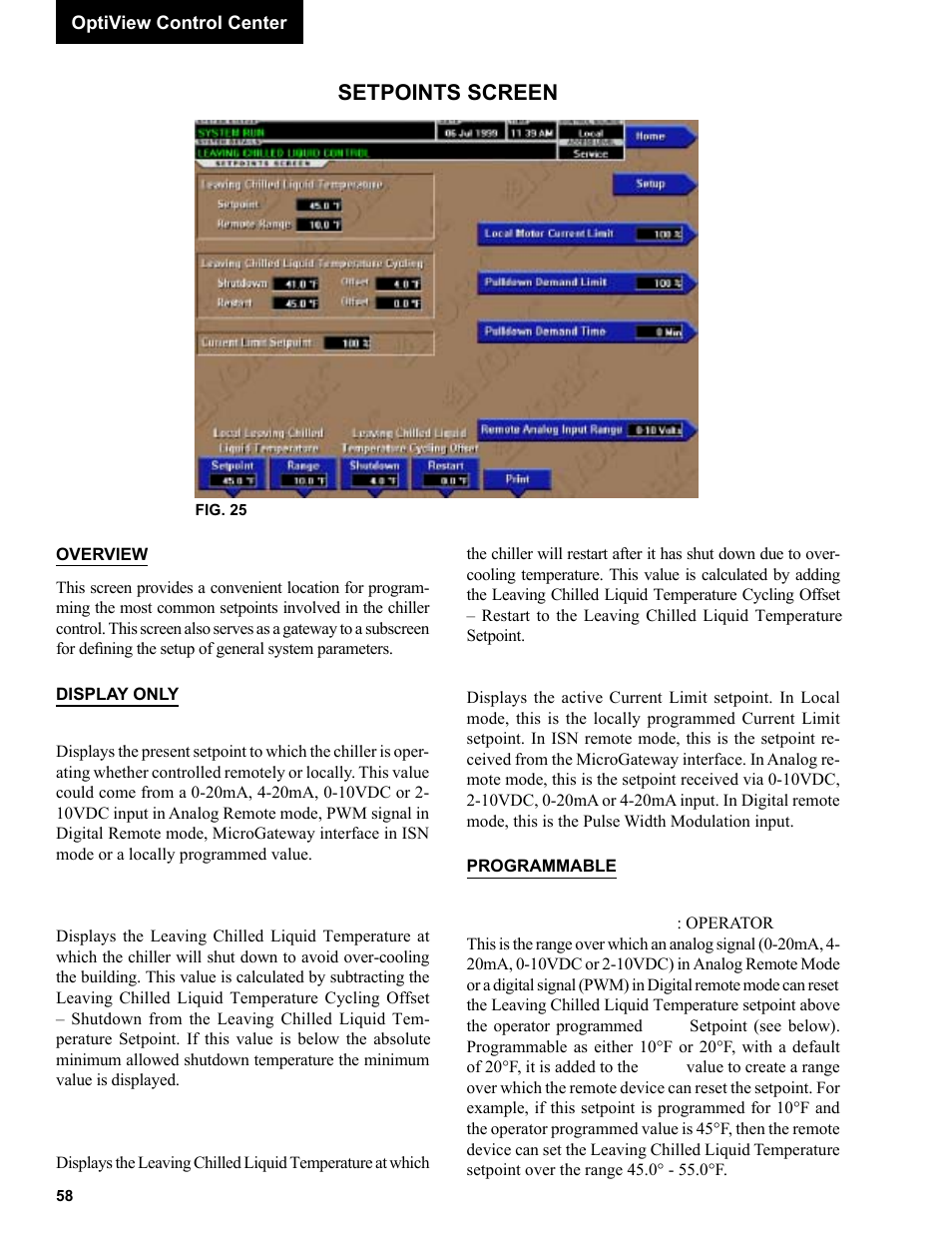 Setpoints screen | York R123 User Manual | Page 58 / 156