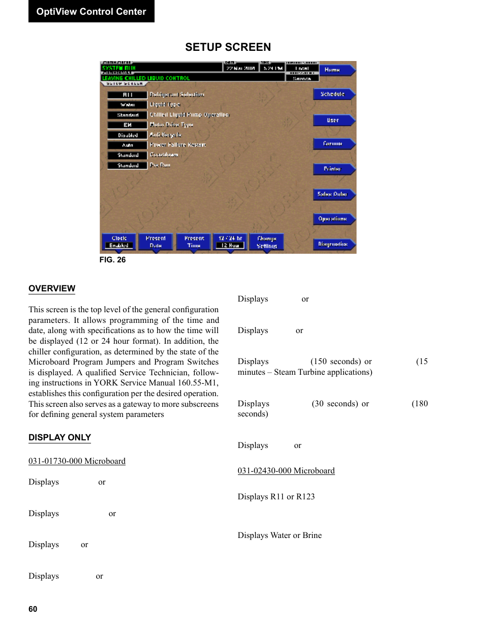 Setup screen | York R123 User Manual | Page 60 / 156