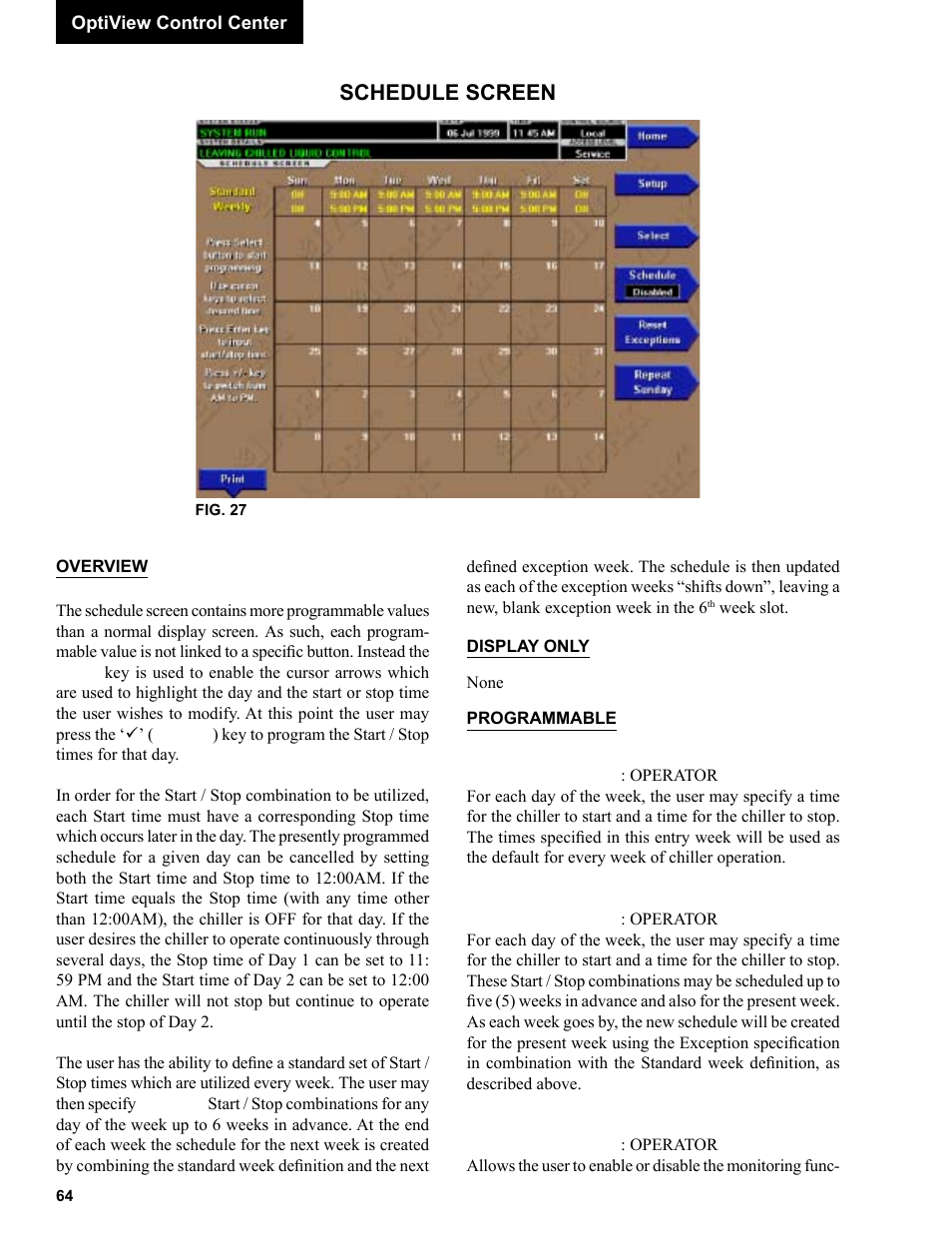 Schedule screen | York R123 User Manual | Page 64 / 156