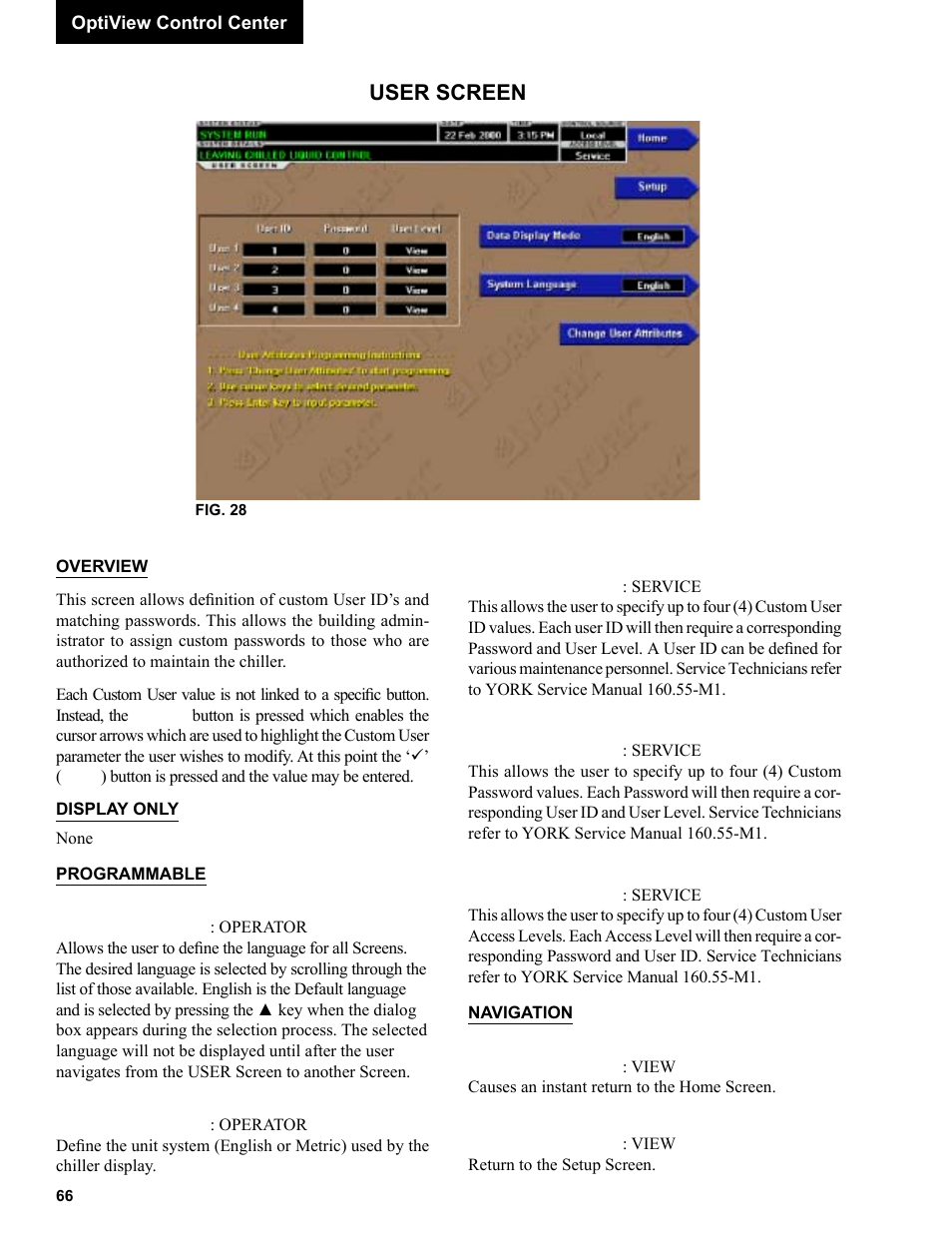 User screen | York R123 User Manual | Page 66 / 156