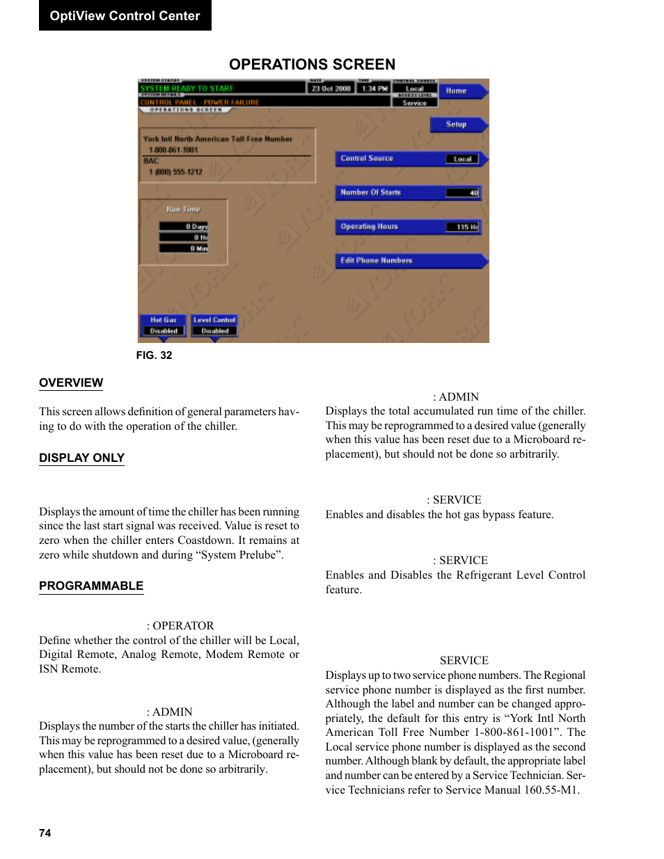 Operations screen | York R123 User Manual | Page 74 / 156