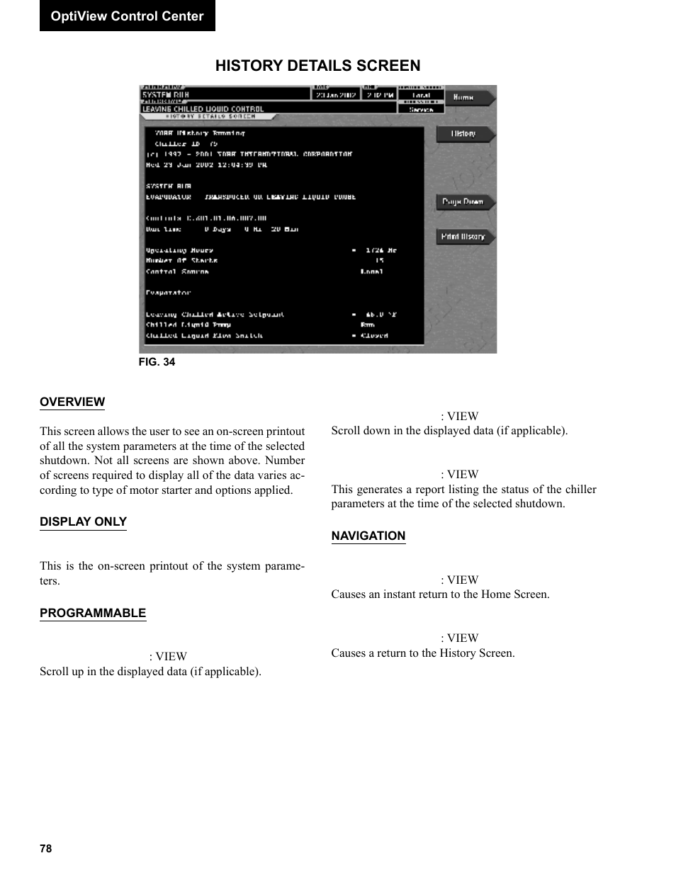 History details screen | York R123 User Manual | Page 78 / 156