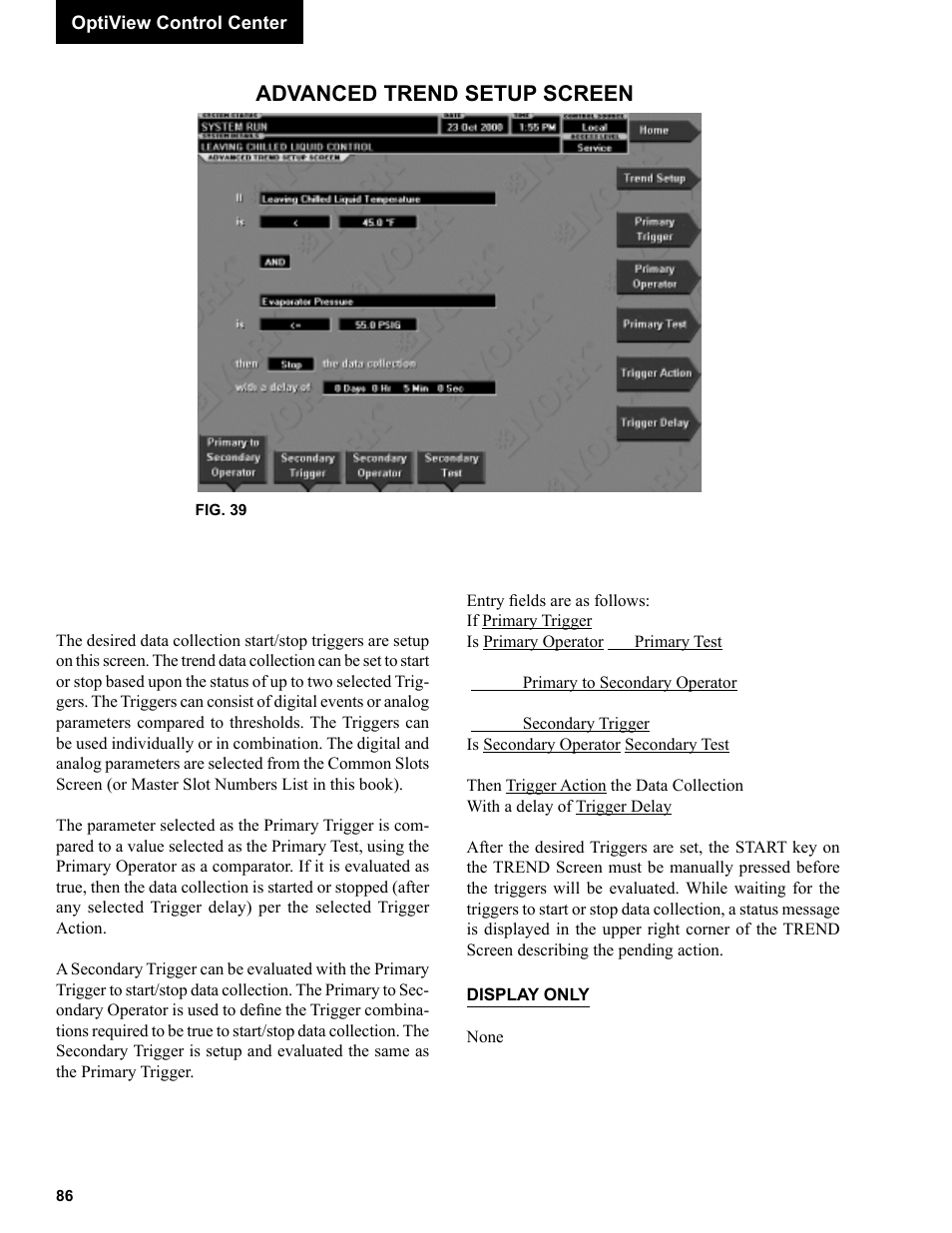 Advanced trend setup screen | York R123 User Manual | Page 86 / 156