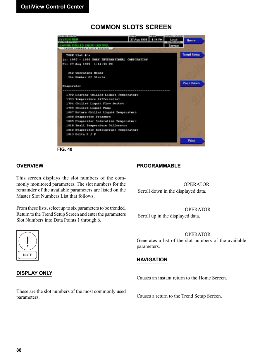 Common slots screen | York R123 User Manual | Page 88 / 156