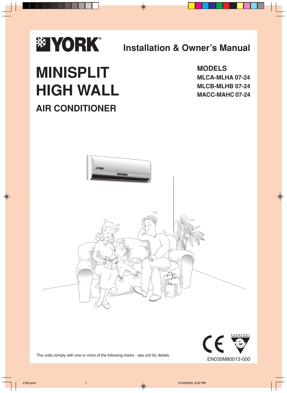 York MiniSplit High Wall MLCA-MLHA-07-24 User Manual | 22 pages