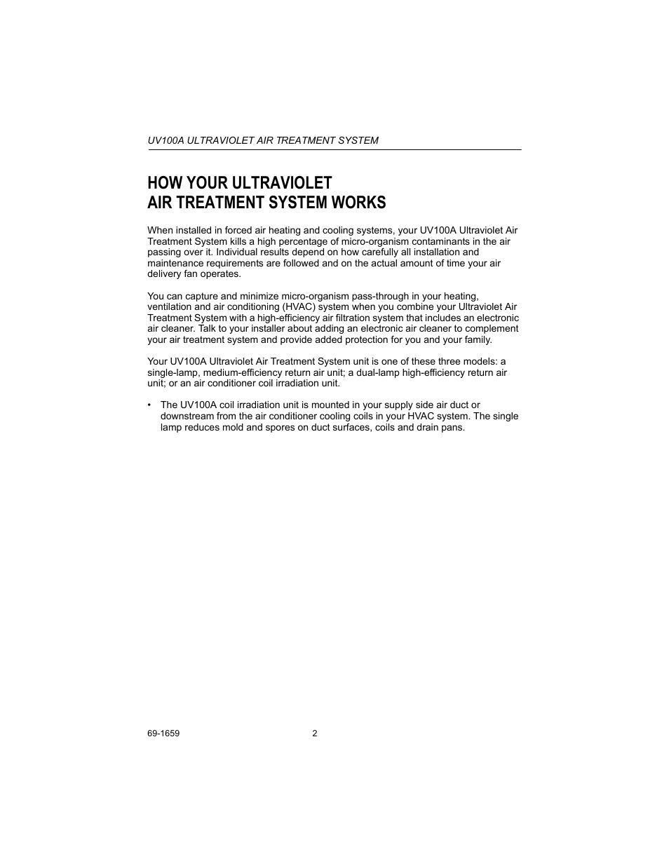 How your ultraviolet air treatment system works | York 69-1659 UV100A User Manual | Page 2 / 8