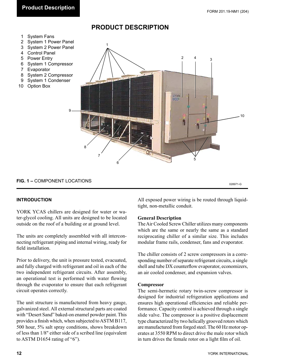 Section 2 - product description, Introduction, Product description | York YCAS0130 User Manual | Page 12 / 204