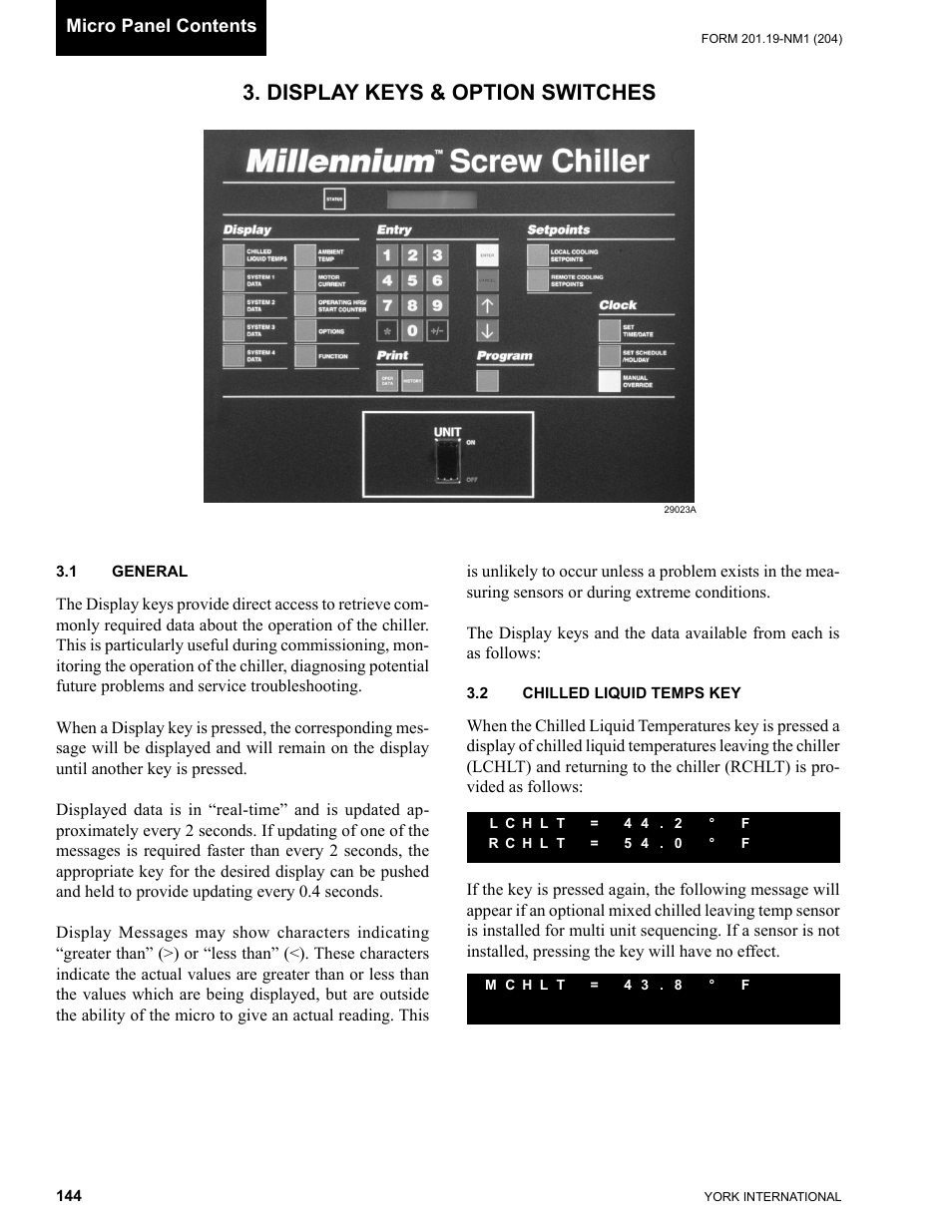 Display keys & option switches | York YCAS0130 User Manual | Page 144 / 204