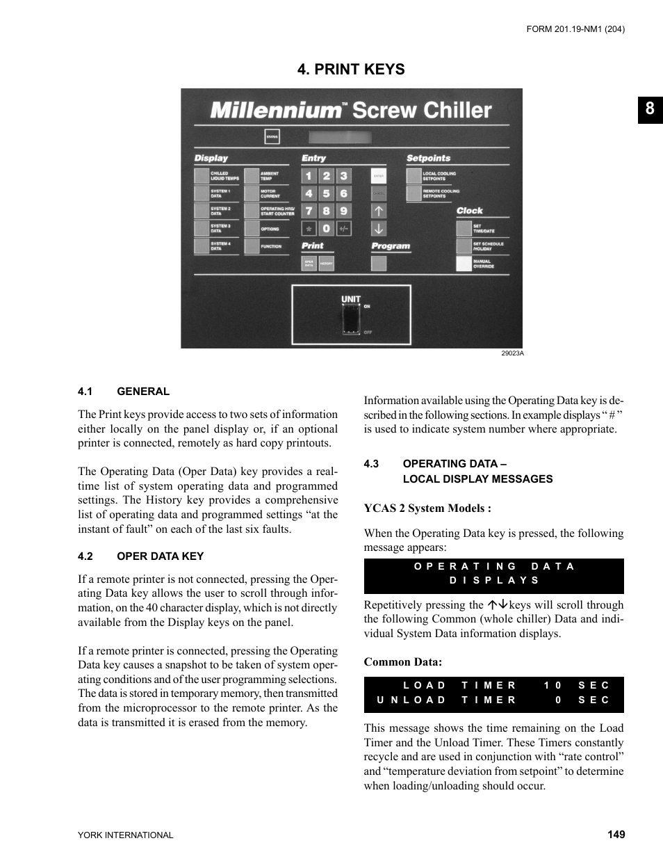 Print keys | York YCAS0130 User Manual | Page 149 / 204