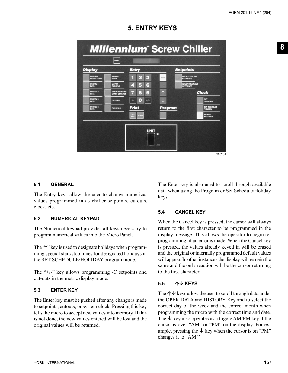 Entry keys | York YCAS0130 User Manual | Page 157 / 204