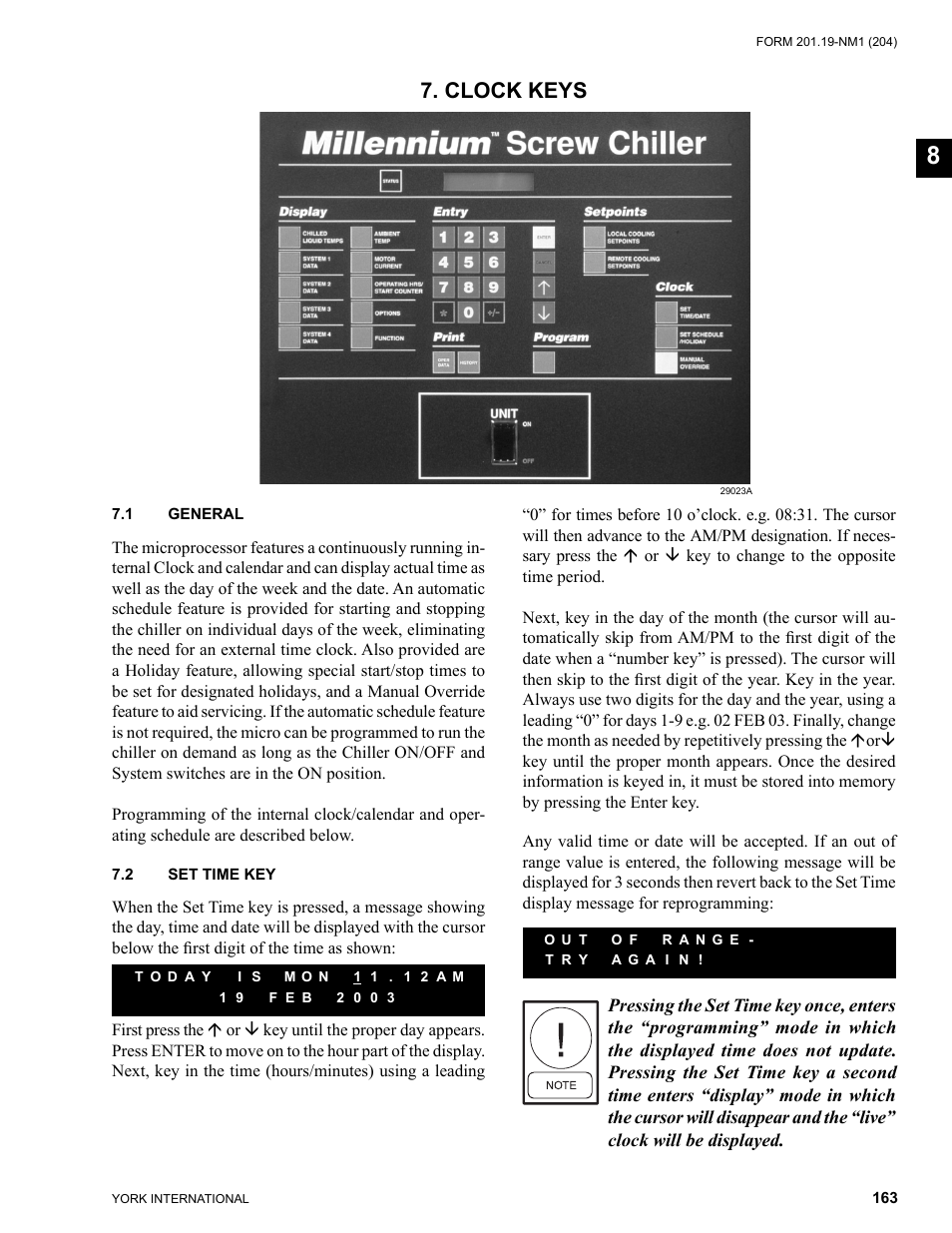 Clock keys | York YCAS0130 User Manual | Page 163 / 204
