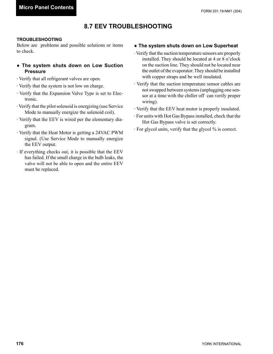7 eev troubleshooting | York YCAS0130 User Manual | Page 176 / 204