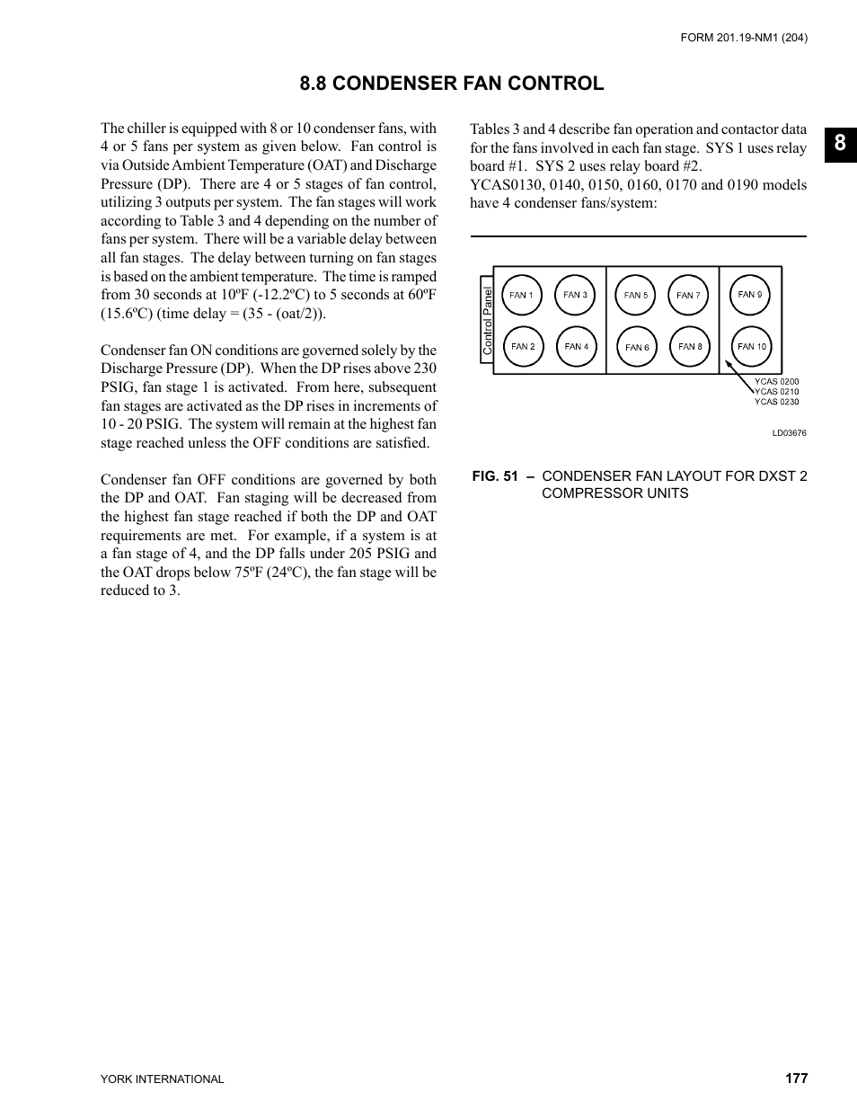 8 condenser fan control | York YCAS0130 User Manual | Page 177 / 204