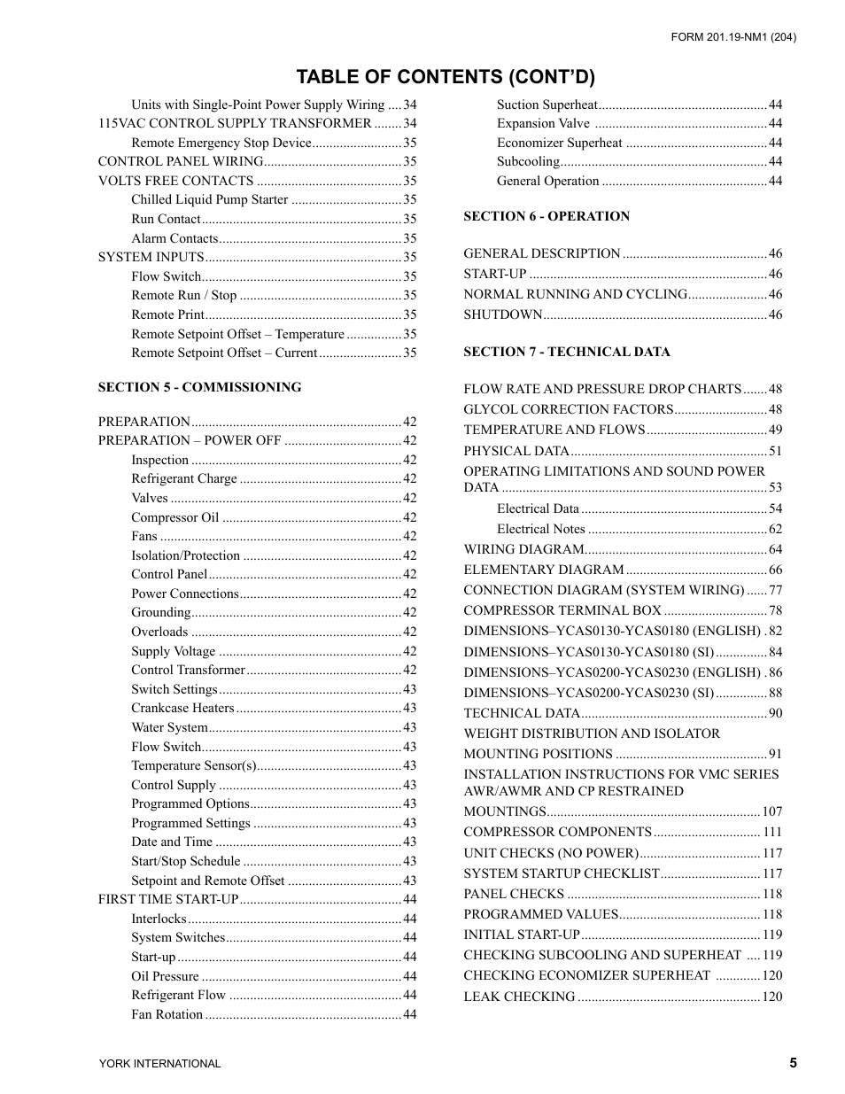 Table of contents (cont’d) | York YCAS0130 User Manual | Page 5 / 204