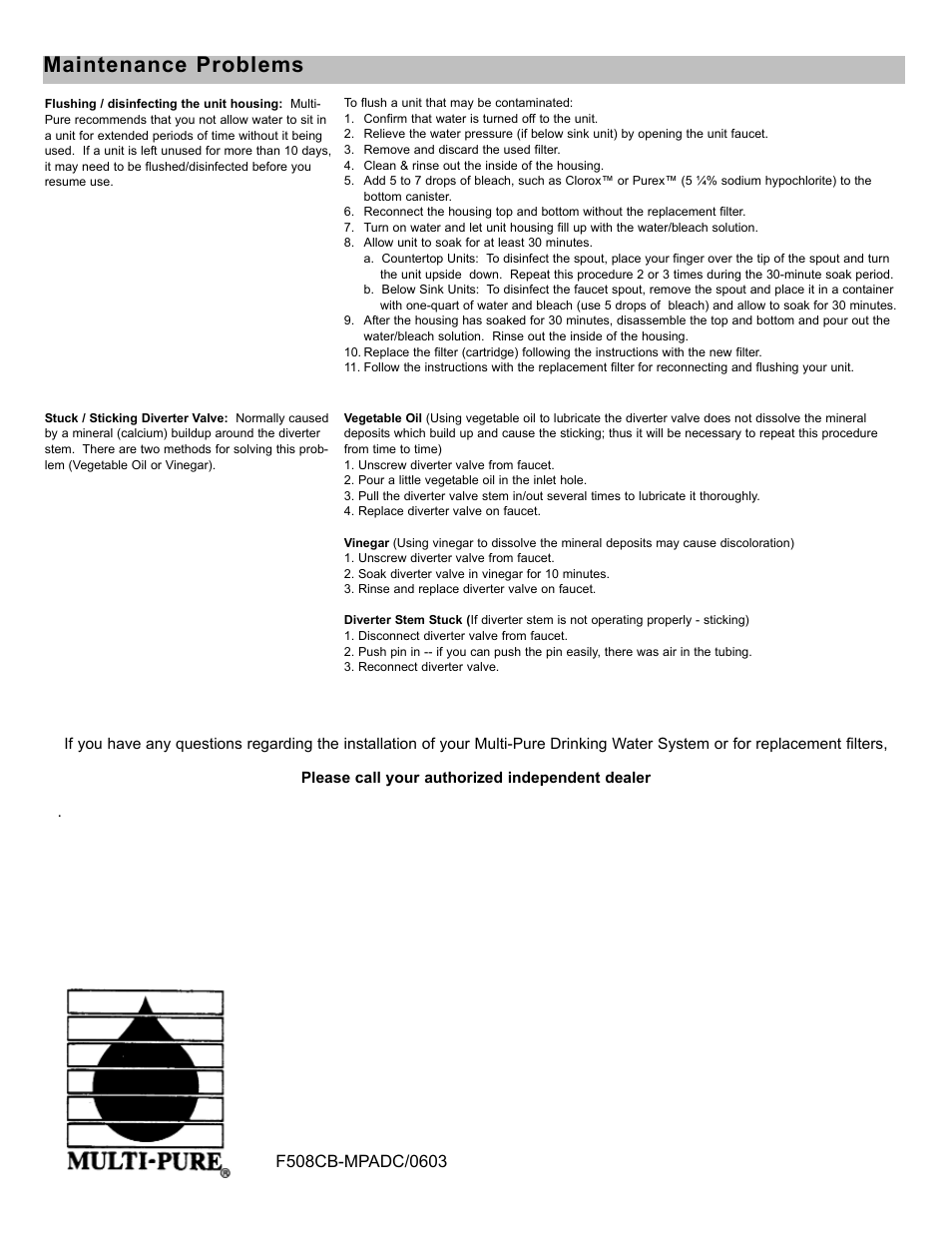 Maintenance problems | York MPADC User Manual | Page 14 / 14