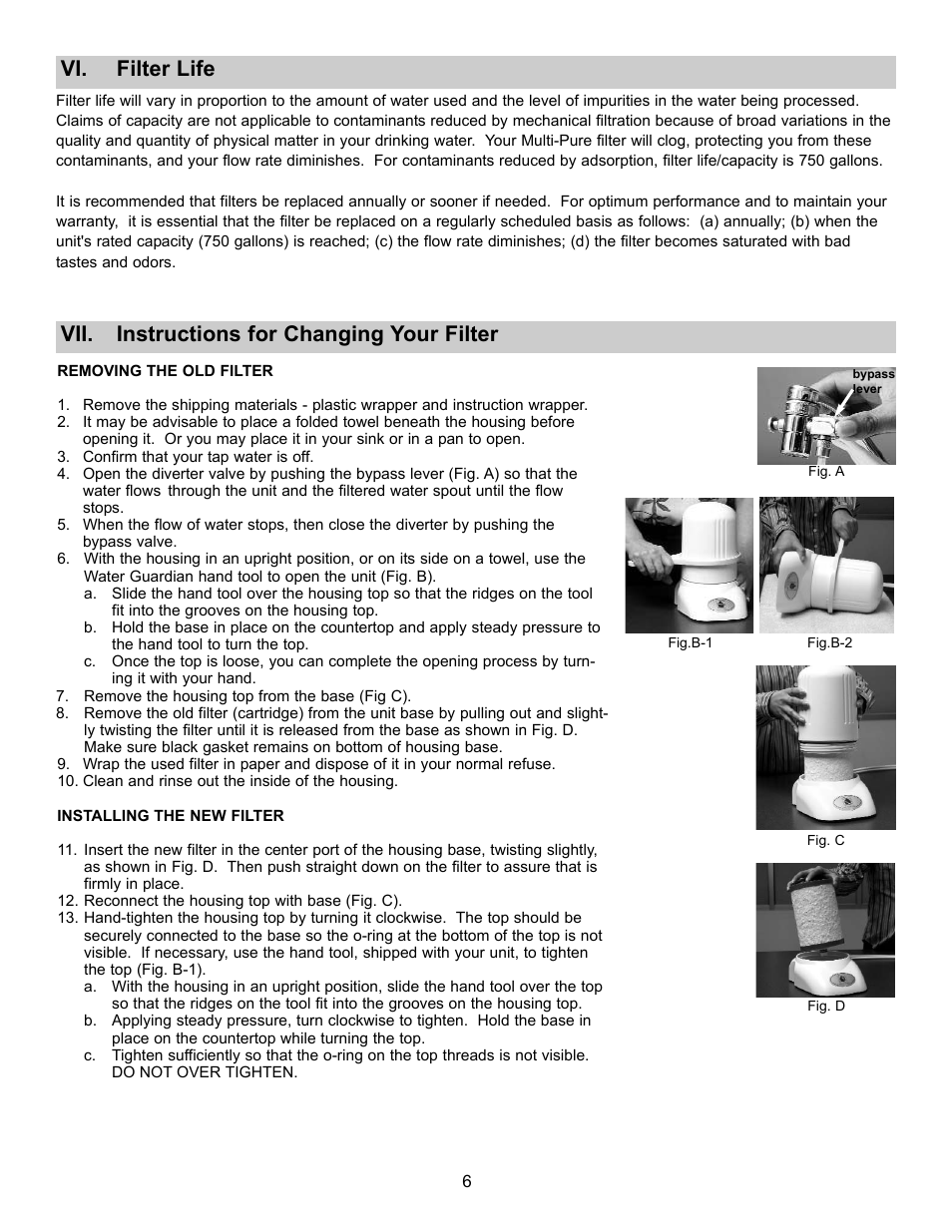 Vii. instructions for changing your filter, Vi. filter life | York MPADC User Manual | Page 6 / 14