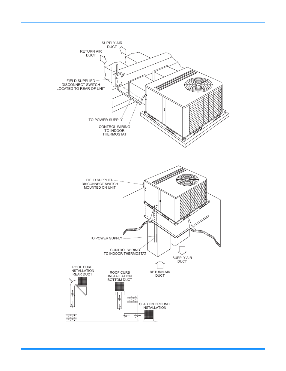 Typical applications, 5 typical slab on ground installation, 6 typical roof curb installation | York D2EB030 User Manual | Page 16 / 24