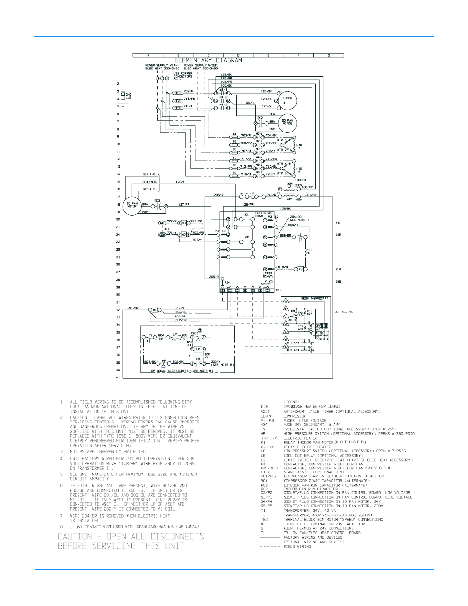 10 typical wiring diagram (208/230-3-60 power, Supply) deb models | York D2EB030 User Manual | Page 19 / 24