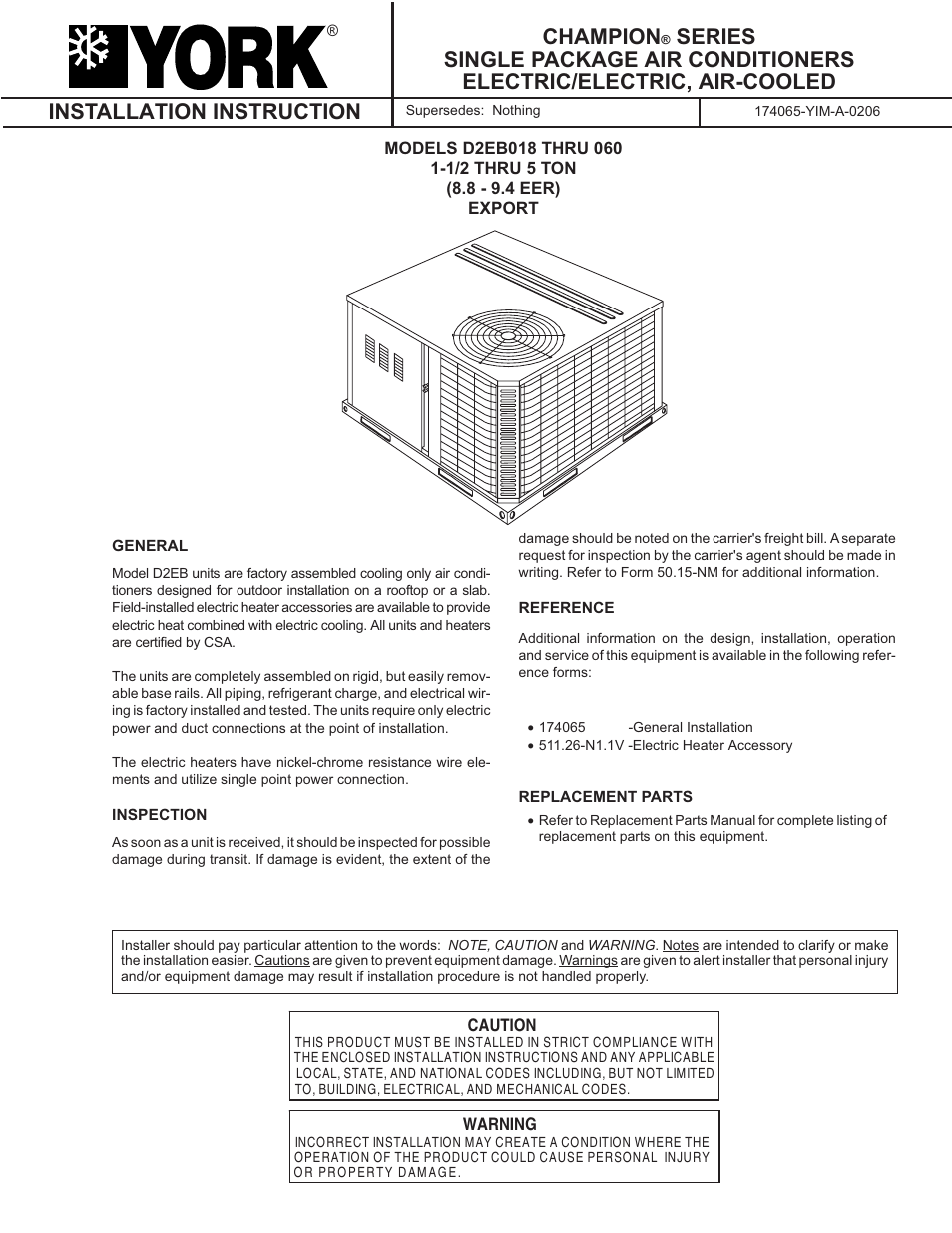 York CHAMPION D2EB User Manual | 16 pages