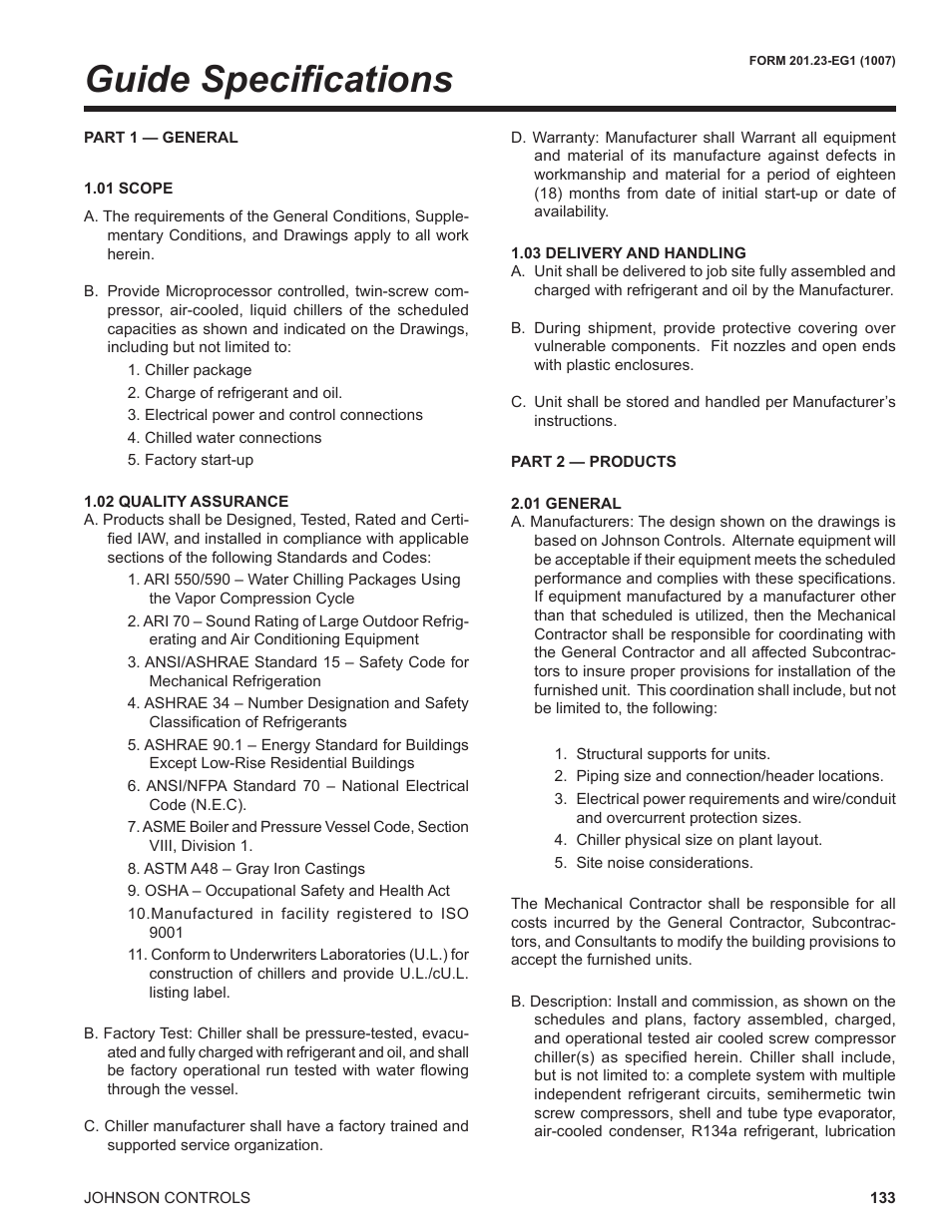 Guide specifications | York UL R134A User Manual | Page 133 / 140