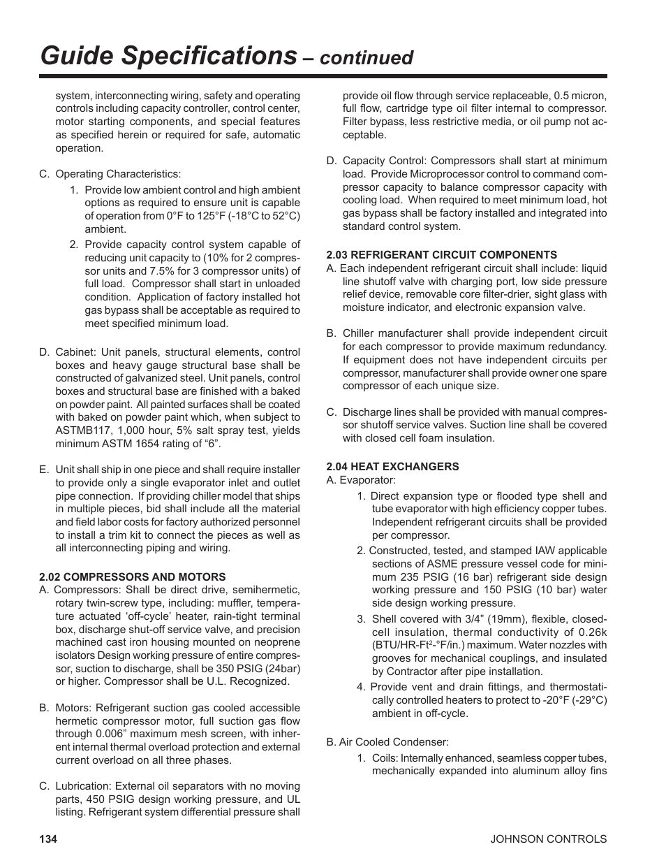 Guide specifications, Continued | York UL R134A User Manual | Page 134 / 140