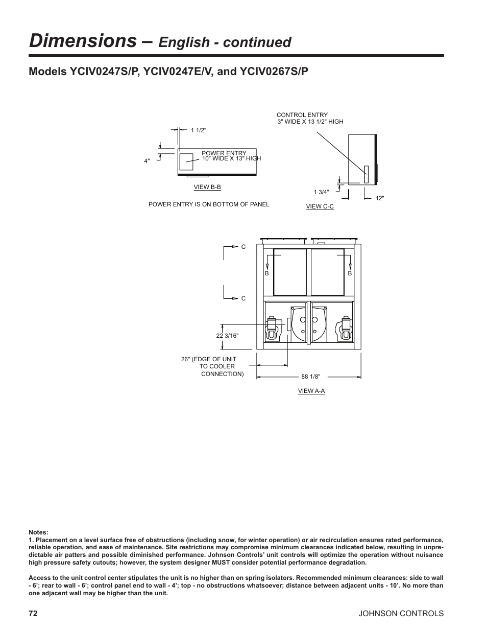 Dimensions, English - continued | York UL R134A User Manual | Page 72 / 140