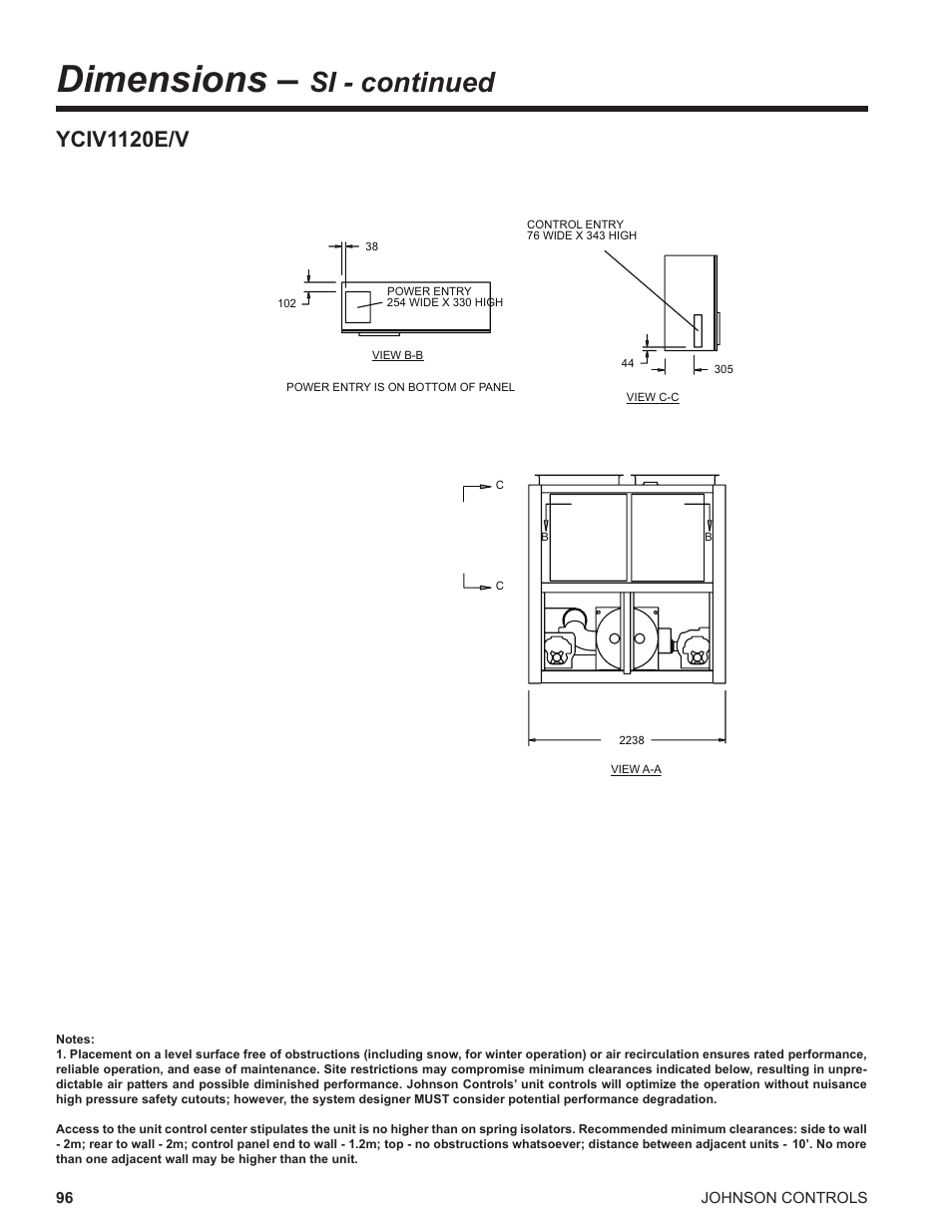 Dimensions, Si - continued, Yciv1120e/v | York UL R134A User Manual | Page 96 / 140