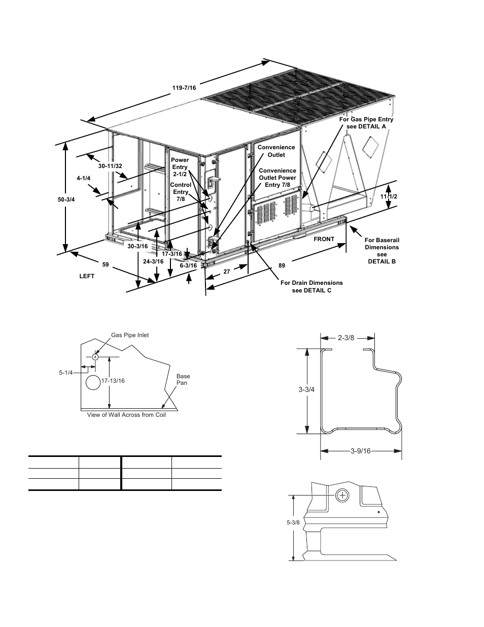 Table 37: unit clearances, Detail a, Detail b | Detail c | York PREDATOR DR090 User Manual | Page 44 / 64