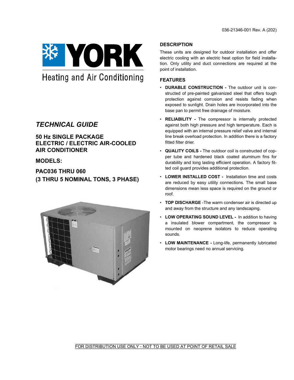 York PAC036 User Manual | 8 pages