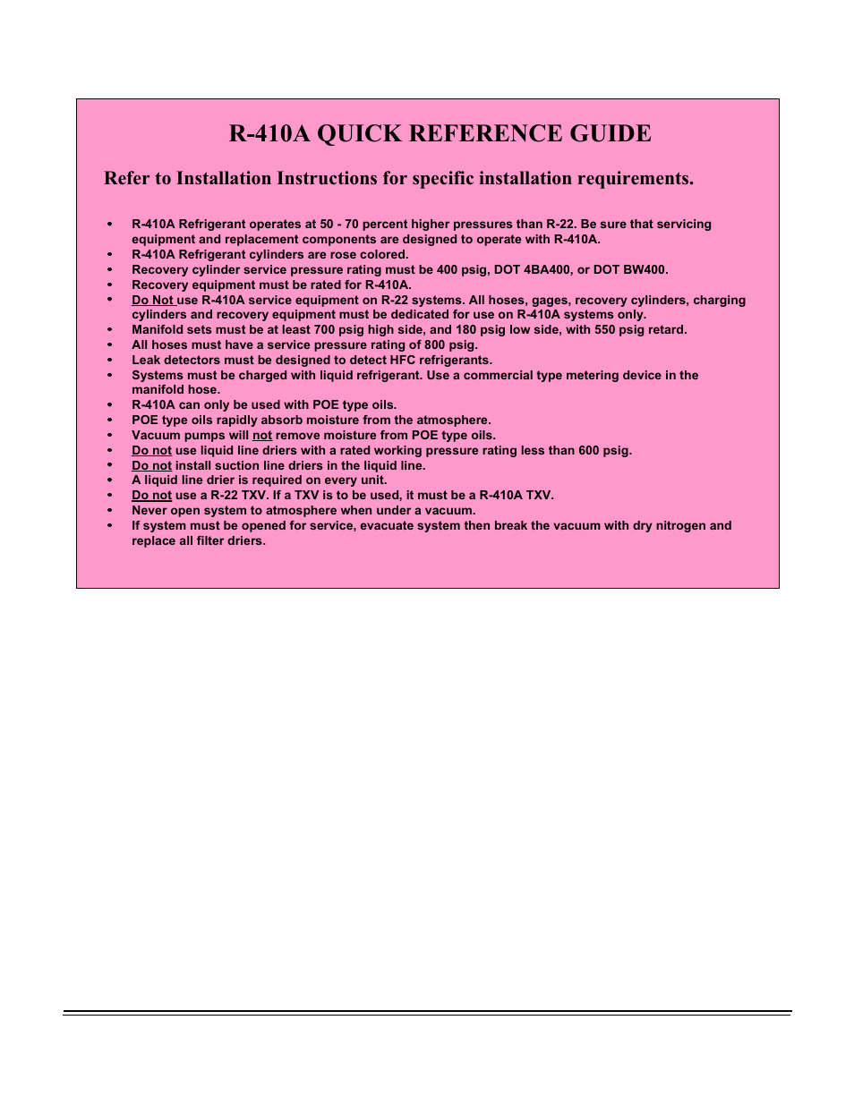 20 r-410a quick reference guide, R-410a quick reference guide | York AFFINITY SERIES R-410A User Manual | Page 36 / 36