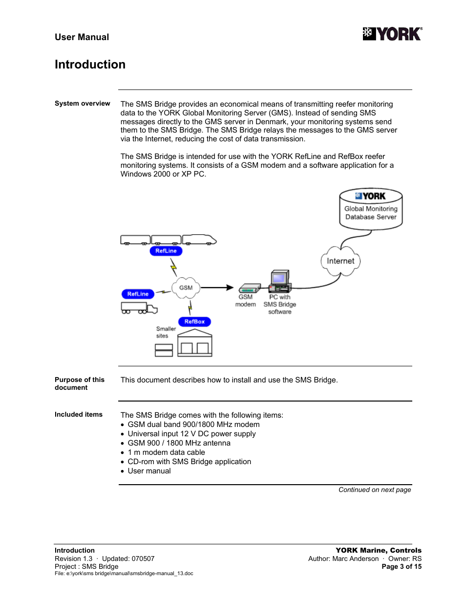 Introduction | York SMS Bridge User Manual | Page 3 / 15